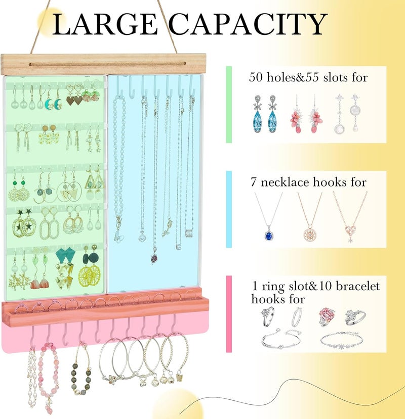 Feyejade Hanging Jewelry Organizer and Storage, 5-Tier White Earring Necklace Holder Jewelry Display Organizer Stand Rack, Wall Mounted for Earrings Necklaces Bracelets and Rings, White - Image 4